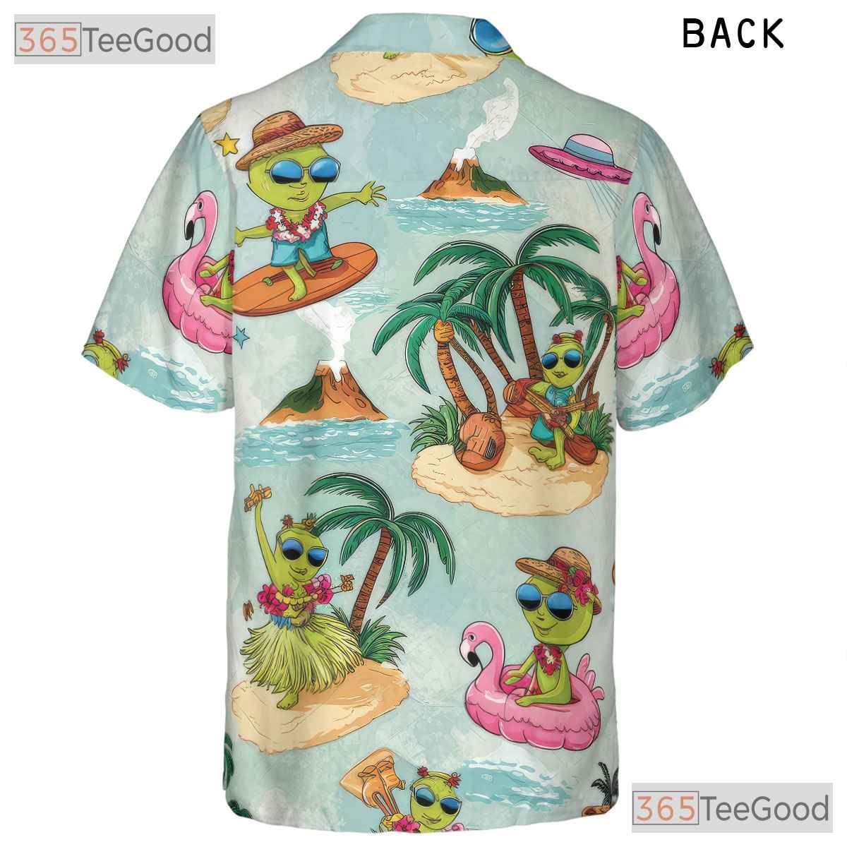 Retro UFO Alien Surfer Hawaiian Tee - Adult Sci-Fi Beach Hula Vacation Tee