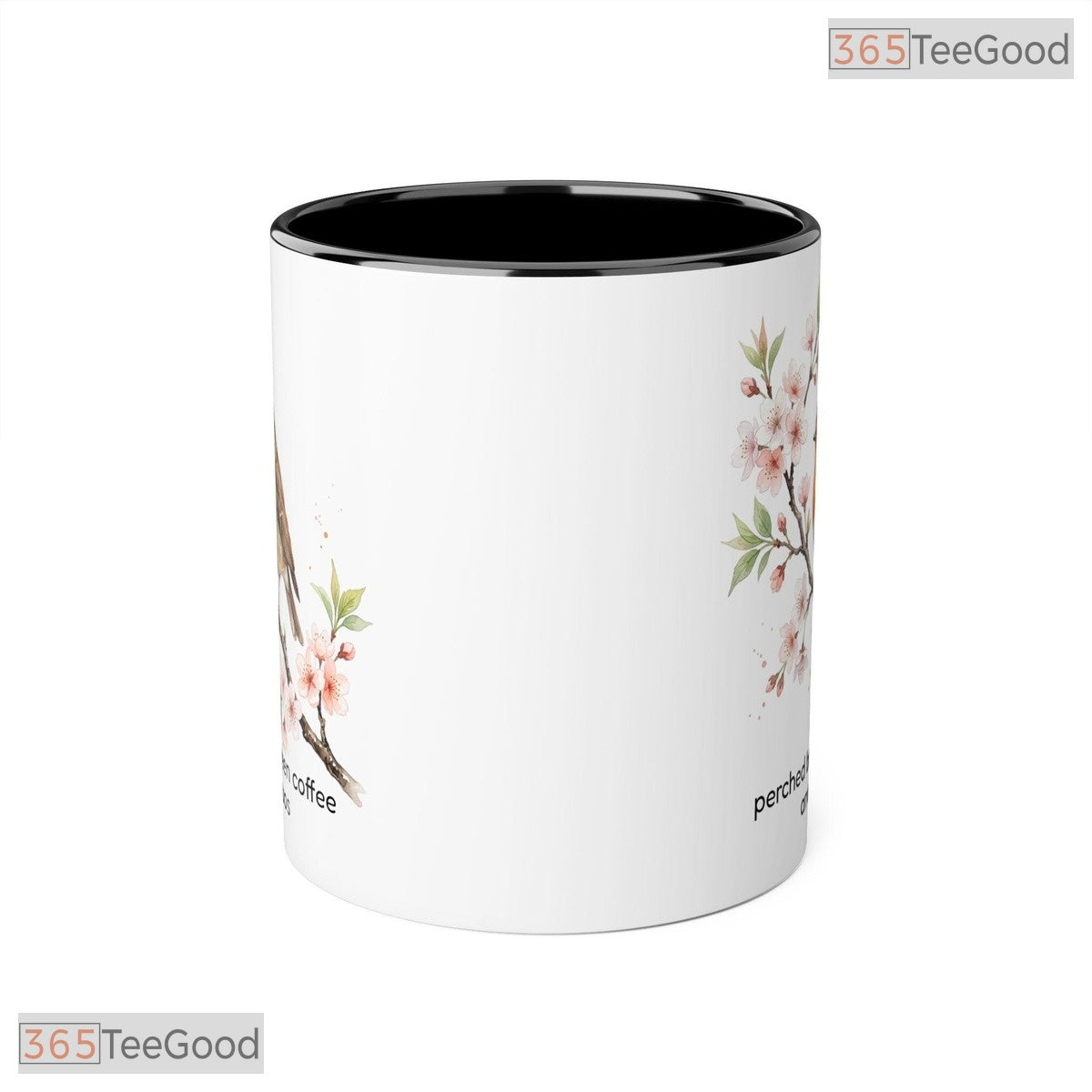 Bird On Cherry Blossom Perched Between Coffee And Chaos Sassy Quote Ceramic Accent Mug