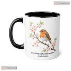 Bird On Cherry Blossom Perched Between Coffee And Chaos Sassy Quote Ceramic Accent Mug