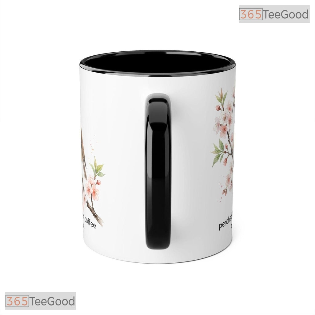 Bird On Cherry Blossom Perched Between Coffee And Chaos Sassy Quote Ceramic Accent Mug
