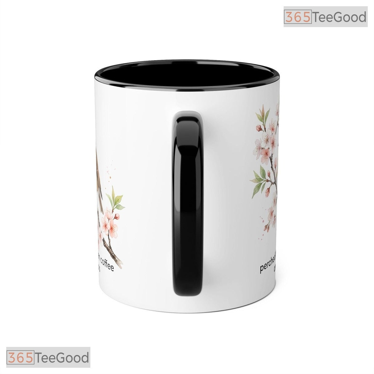 Bird On Cherry Blossom Perched Between Coffee And Chaos Sassy Quote Ceramic Accent Mug
