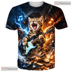 Funny Rock And Roll Cat Music Graphic Art 3D Printed Casual Unisex Tee Shirts