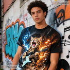 Funny Rock And Roll Cat Music Graphic Art 3D Printed Casual Unisex Tee Shirts