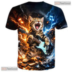 Funny Rock And Roll Cat Music Graphic Art 3D Printed Casual Unisex Tee Shirts