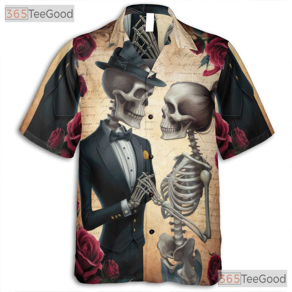 Romantic Skeleton Couple Hawaiian Shirt - Unisex Gothic Skull Aesthetic Tee