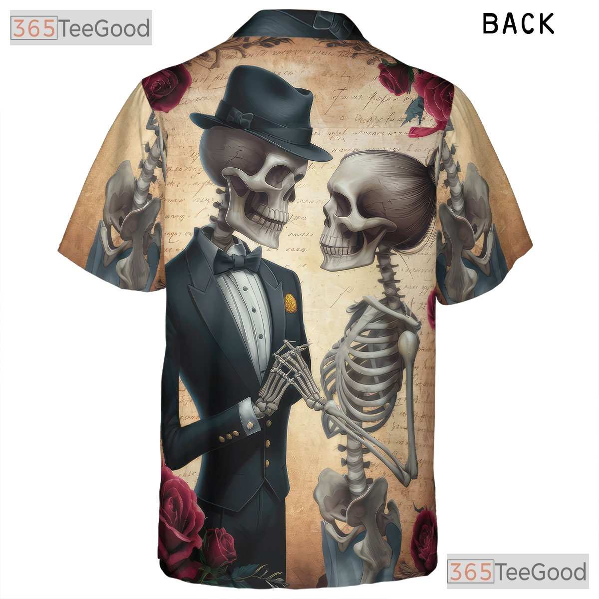 Romantic Skeleton Couple Hawaiian Shirt - Unisex Gothic Skull Aesthetic Tee