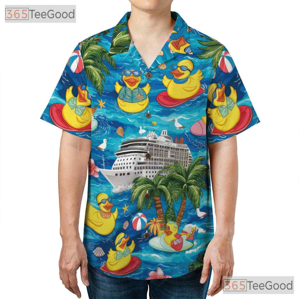 Rubber Duck Cruise Print Hawaiian Shirt - Men's Tropical Vibe Aloha Tee