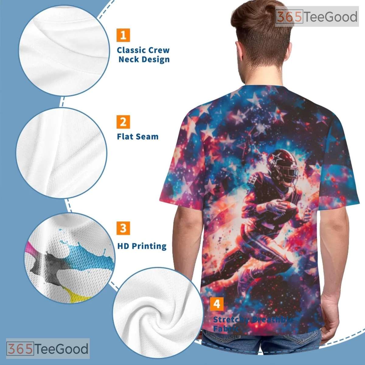 Dynamic Rugby Sports Graphic Art 3D Pattern Printed Casual Unisex Tee Shirt Tops