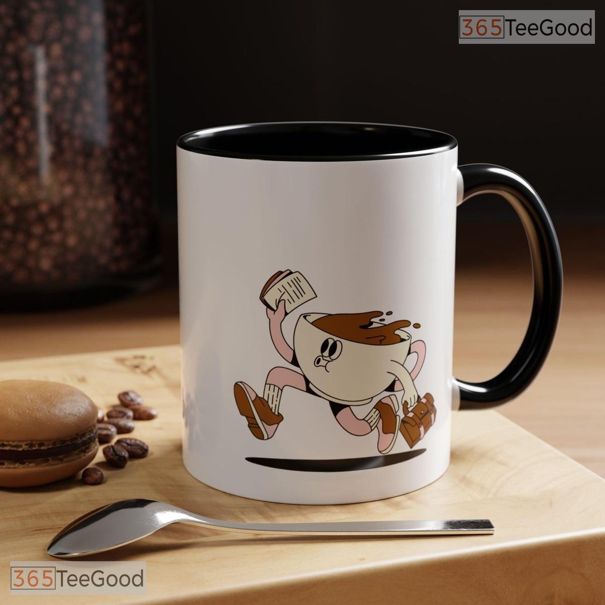 Running Coffee Cup Cartoon Playful Morning Ritual Humor Two Tone Ceramic Accent Mug