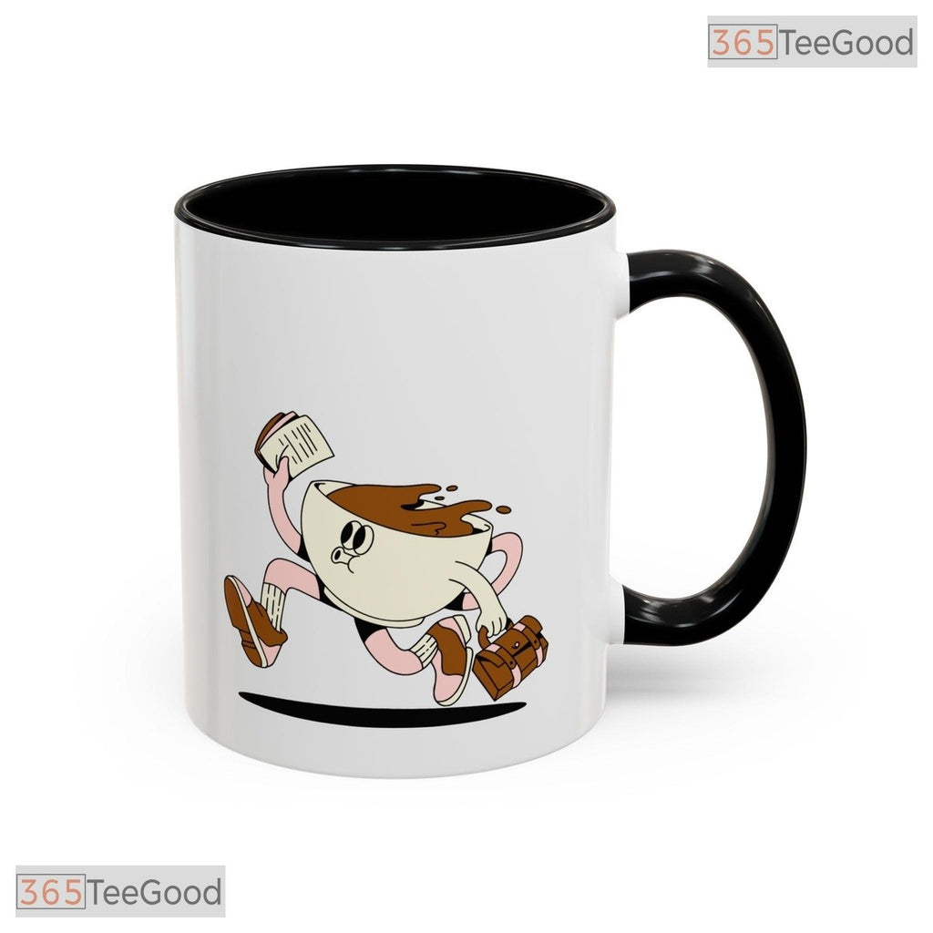 Running Coffee Cup Cartoon Playful Morning Ritual Humor Two Tone Ceramic Accent Mug