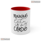 Running Late Is My Cardio Accent Mug - Funny Pink Fitness Slogan Ceramic Coffee Cup