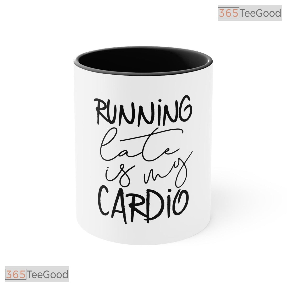 Running Late Is My Cardio Accent Mug - Funny Pink Fitness Slogan Ceramic Coffee Cup