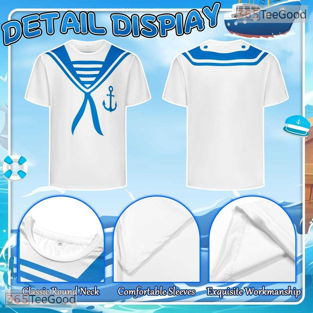 White Sailor Uniform Anchor Costume Novelty 3D Printed Casual Unisex Tee Shirt Tops