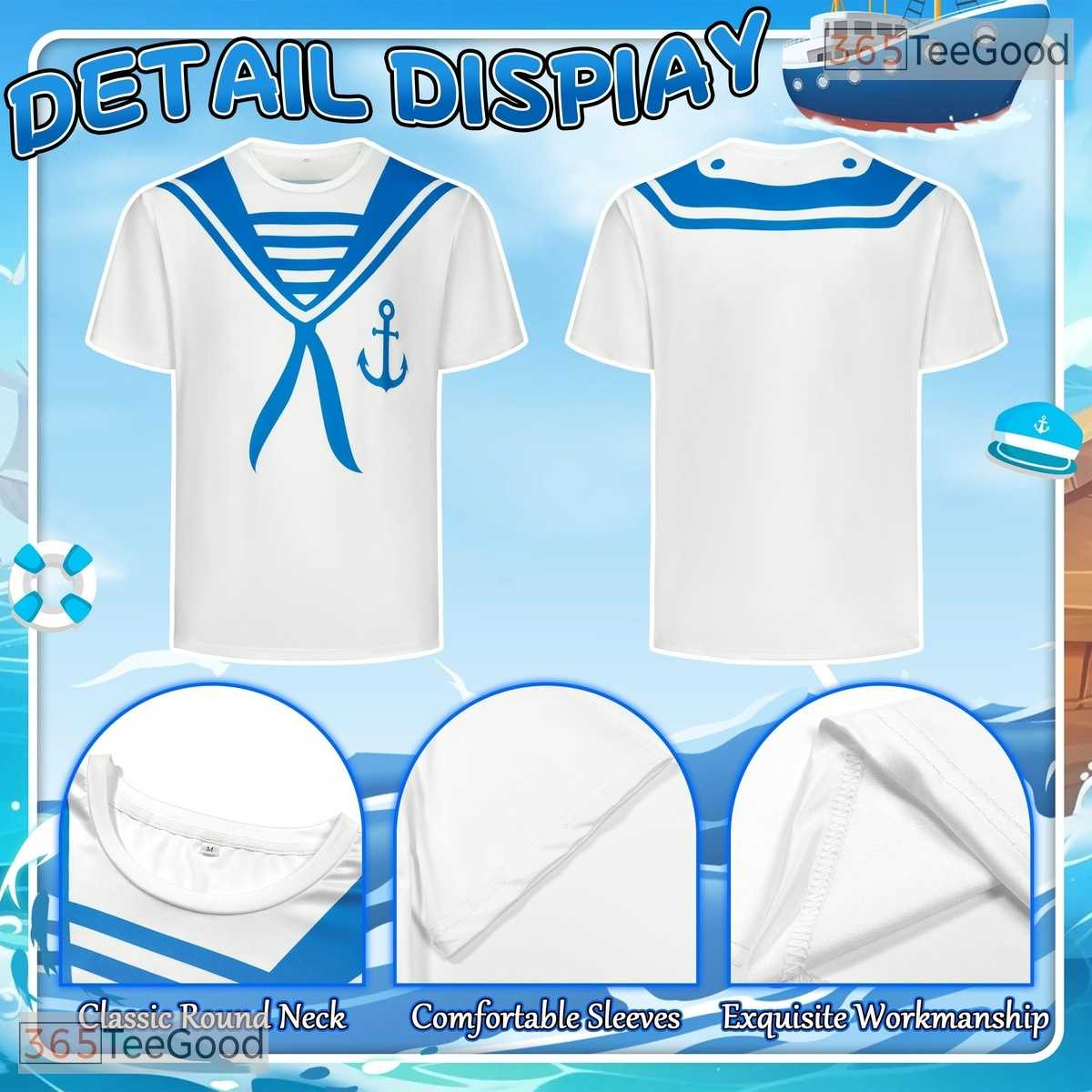 White Sailor Uniform Anchor Costume Novelty 3D Printed Casual Unisex Tee Shirt Tops