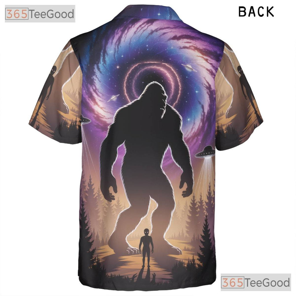 Sasquatch Alien UFO Hawaiian Shirt- Unisex Sci-Fi Galaxy Print Summer Top