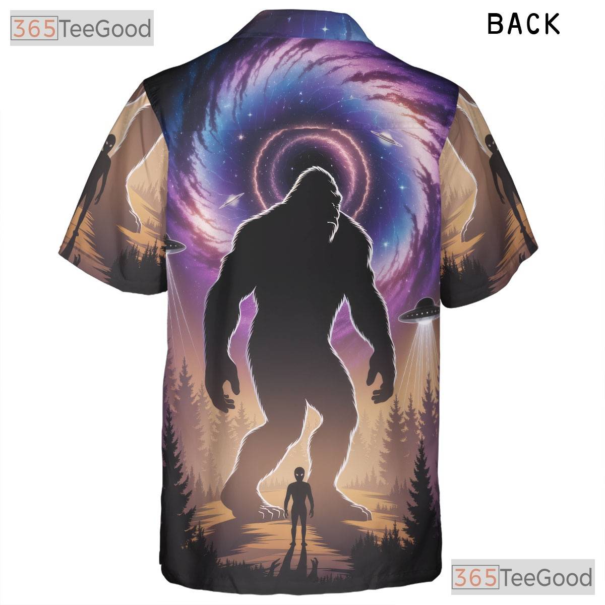 Sasquatch Alien UFO Hawaiian Shirt- Unisex Sci-Fi Galaxy Print Summer Top