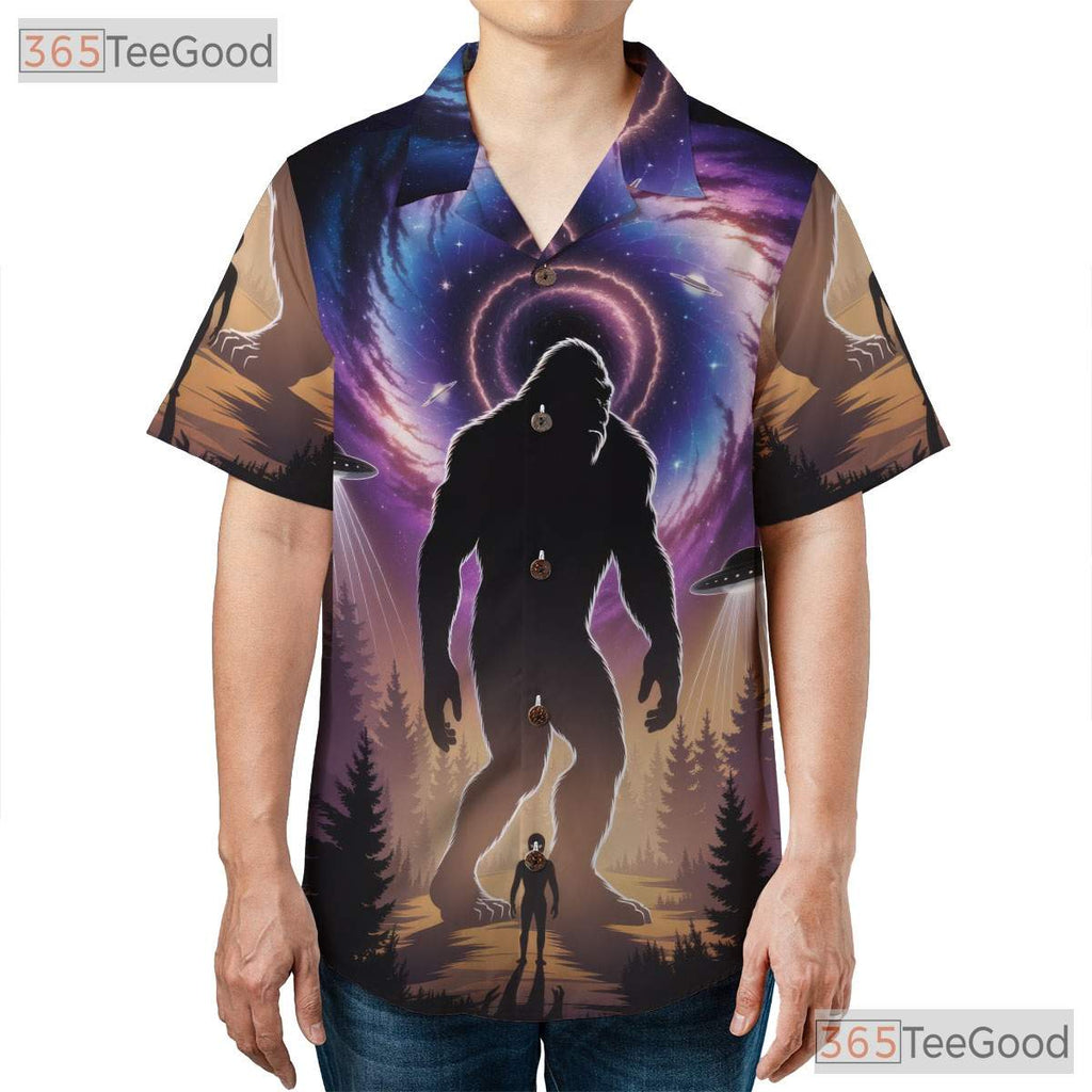 Sasquatch Alien UFO Hawaiian Shirt- Unisex Sci-Fi Galaxy Print Summer Top