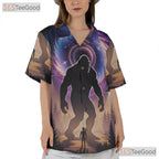Sasquatch Alien UFO Hawaiian Shirt- Unisex Sci-Fi Galaxy Print Summer Top