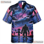Sasquatch Alien UFO Hawaiian Tee - Adult Retro Galaxy Cryptid Sci-Fi Shirt