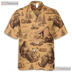 Sasquatch Bigfoot Camping Tropical Forest Campfire Aloha Hawaiian Tee Unisex