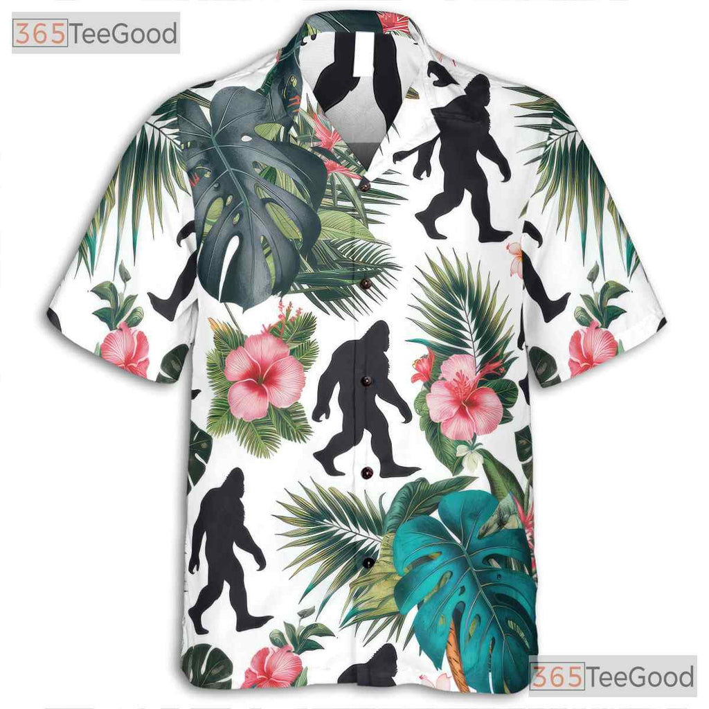 Sasquatch Jungle Floral Hawaiian Tee - Adult Seamless Print Aloha Shirt