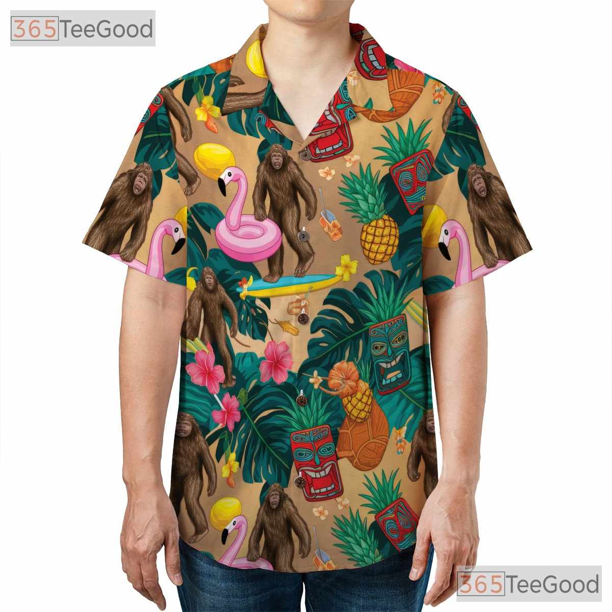 Sasquatch Tiki Luau Hawaiian Shirt- Unisex Funny Aloha Top Summer Casual Wear
