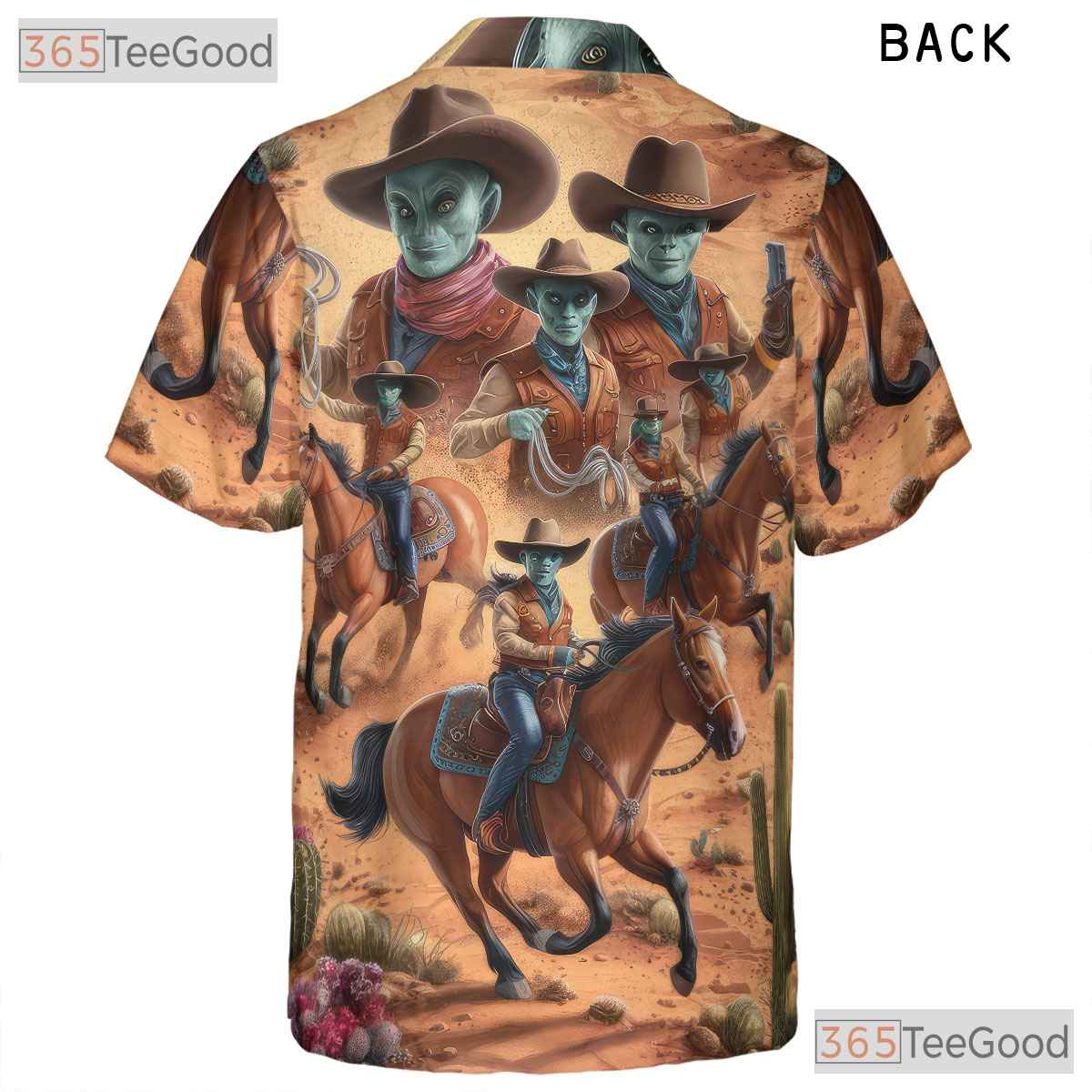 Sci-Fi Alien Cowboy Hawaiian Shirt for Men - Western Desert Party Outfit