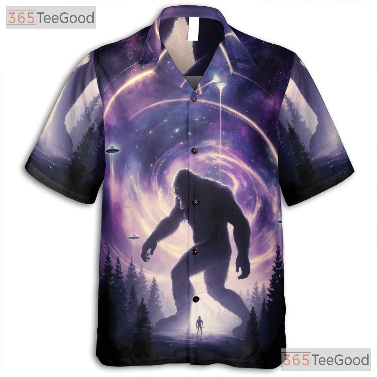 Sci-Fi Alien Sasquatch Hawaiian Shirt- Unisex UFO Galaxy Print Summer Apparel