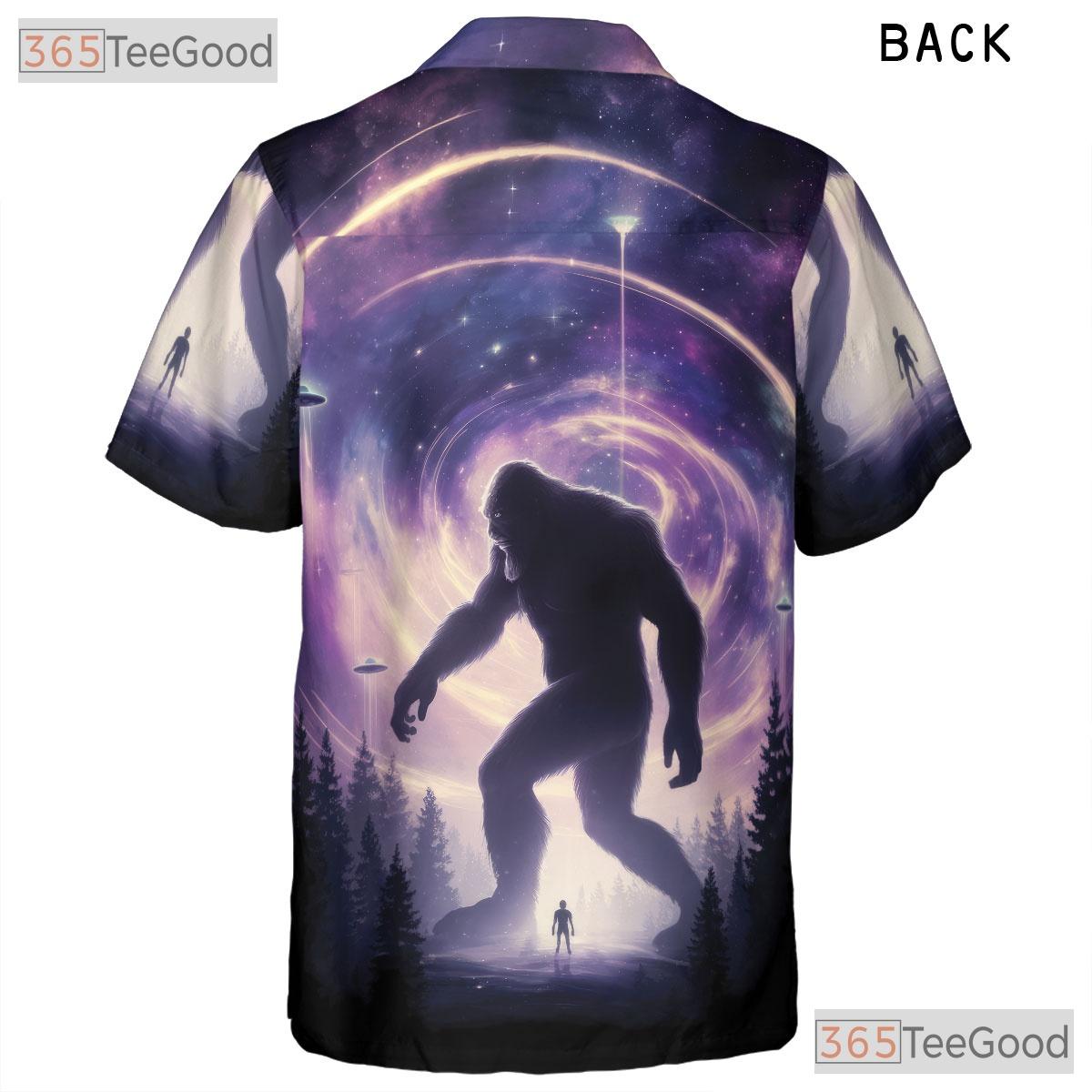 Sci-Fi Alien Sasquatch Hawaiian Shirt- Unisex UFO Galaxy Print Summer Apparel