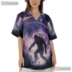 Sci-Fi Alien Sasquatch Hawaiian Shirt- Unisex UFO Galaxy Print Summer Apparel