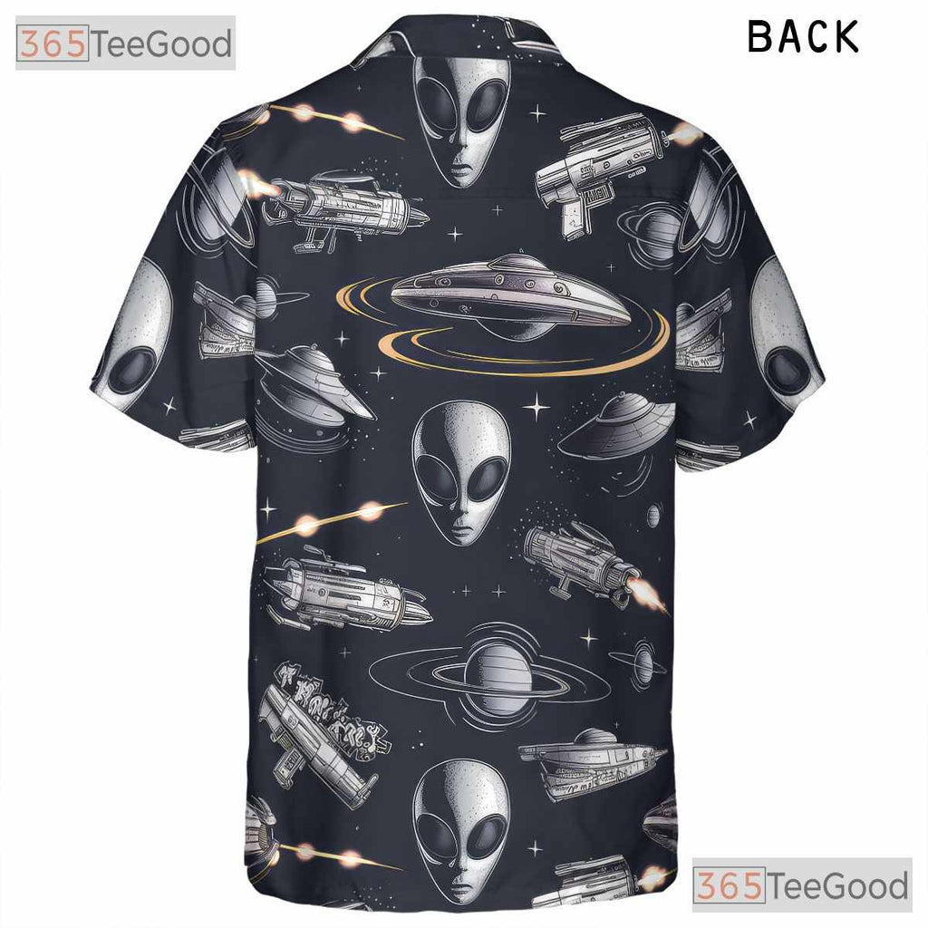 Sci-Fi UFO Alien Hawaiian Shirt for Men - Retro Space Galaxy Party Tee
