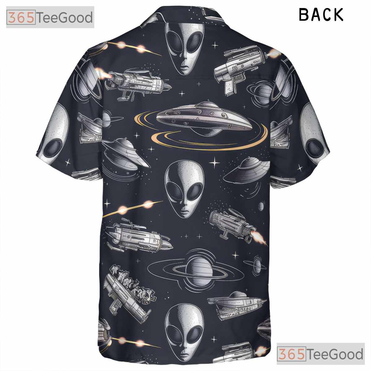 Sci-Fi UFO Alien Hawaiian Shirt for Men - Retro Space Galaxy Party Tee