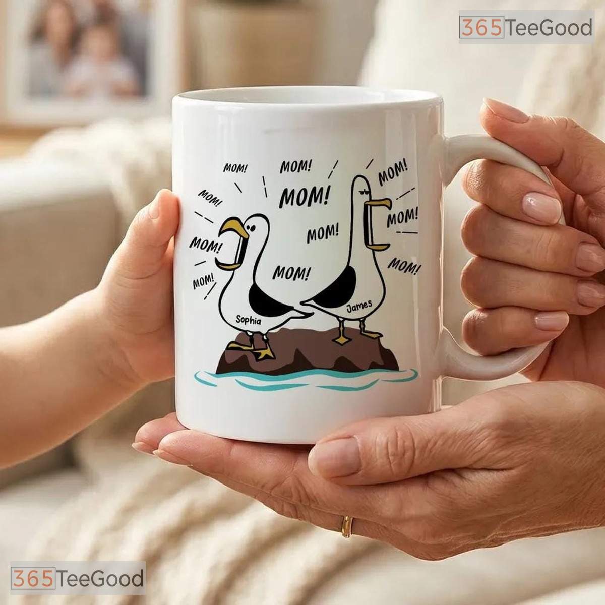Personalized Seagull Mom Name Funny Mother's Day Gift Colorful Ceramic Accent Coffee Mug