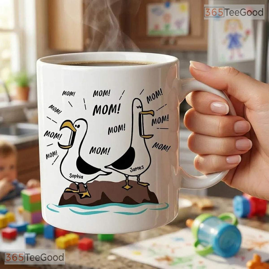 Personalized Seagull Mom Name Funny Mother's Day Gift Colorful Ceramic Accent Coffee Mug