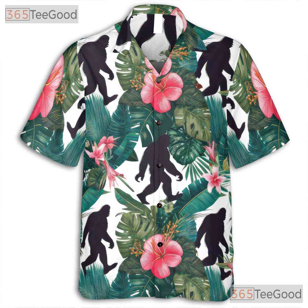 Seamless Jungle Floral Bigfoot Hawaiian Tee - Men's Home Beach Aloha Shirt
