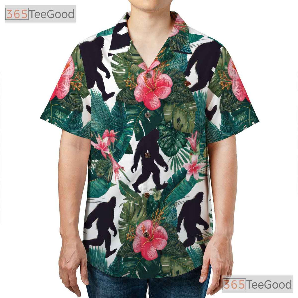 Seamless Jungle Floral Bigfoot Hawaiian Tee - Men's Home Beach Aloha Shirt