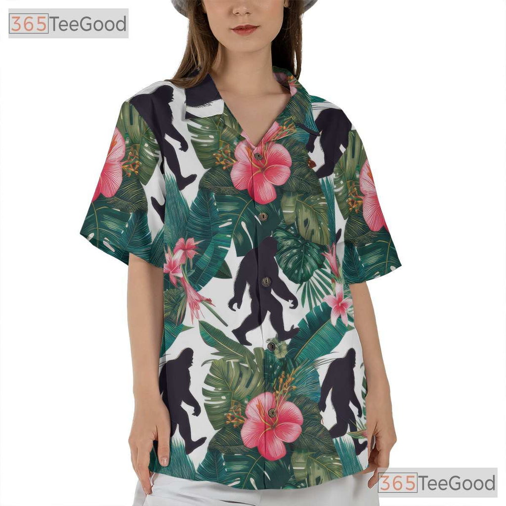 Seamless Jungle Floral Bigfoot Hawaiian Tee - Men's Home Beach Aloha Shirt