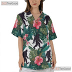 Seamless Jungle Floral Bigfoot Hawaiian Tee - Men's Home Beach Aloha Shirt
