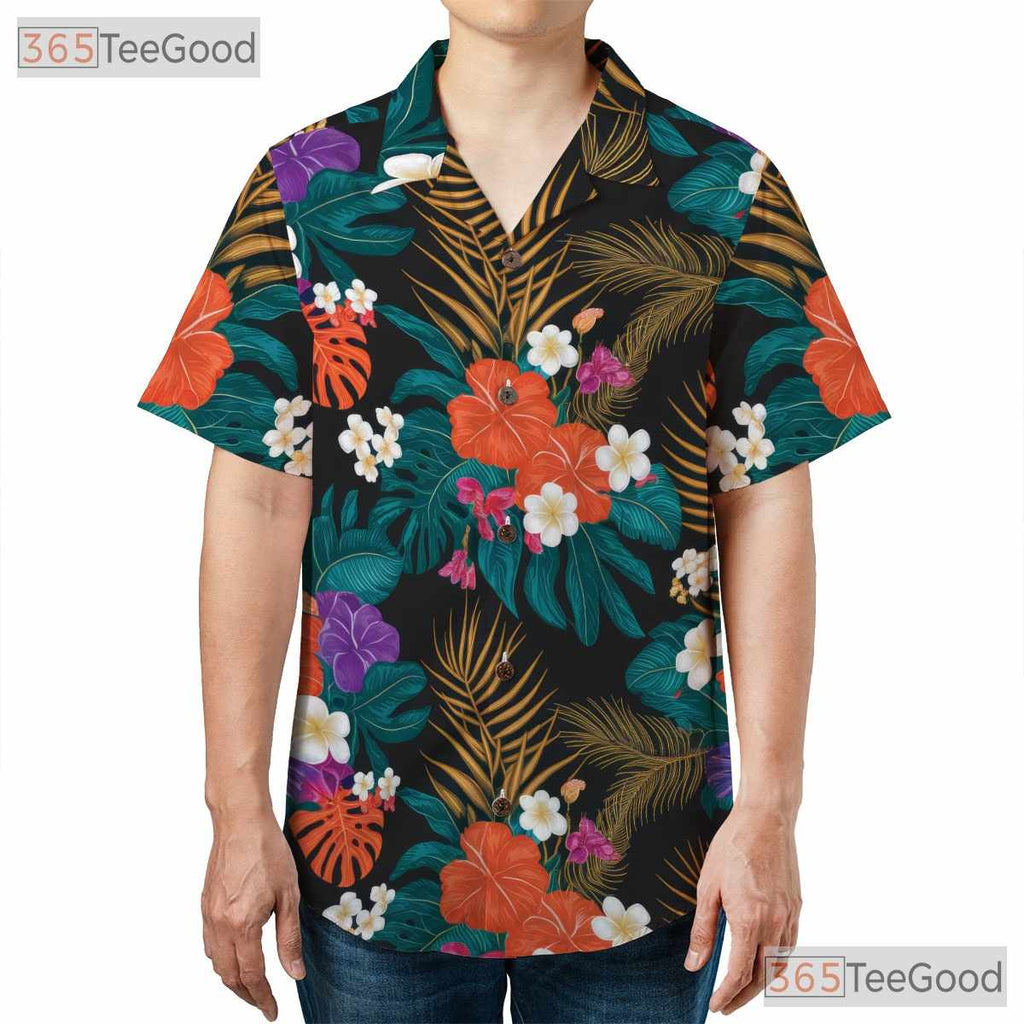 Seamless Jungle Floral Hawaiian Shirt- Unisex Vibrant Botanical Tropical Aloha