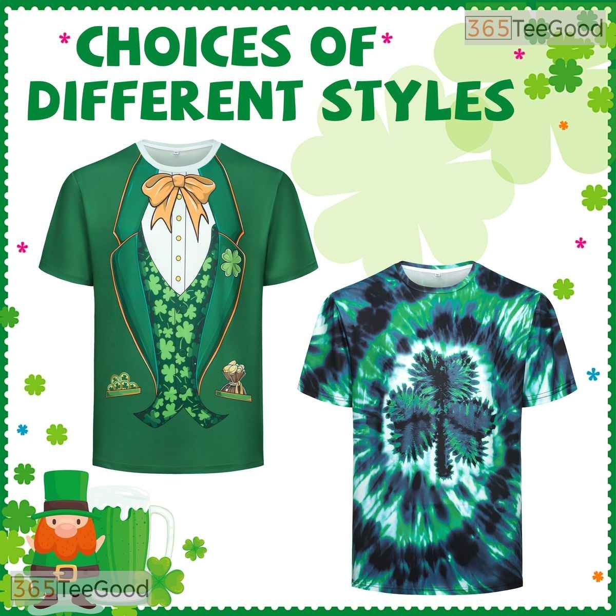 Green Shamrock St Patricks Day Costume Novelty 3D Printed Casual Unisex T-Shirt Top