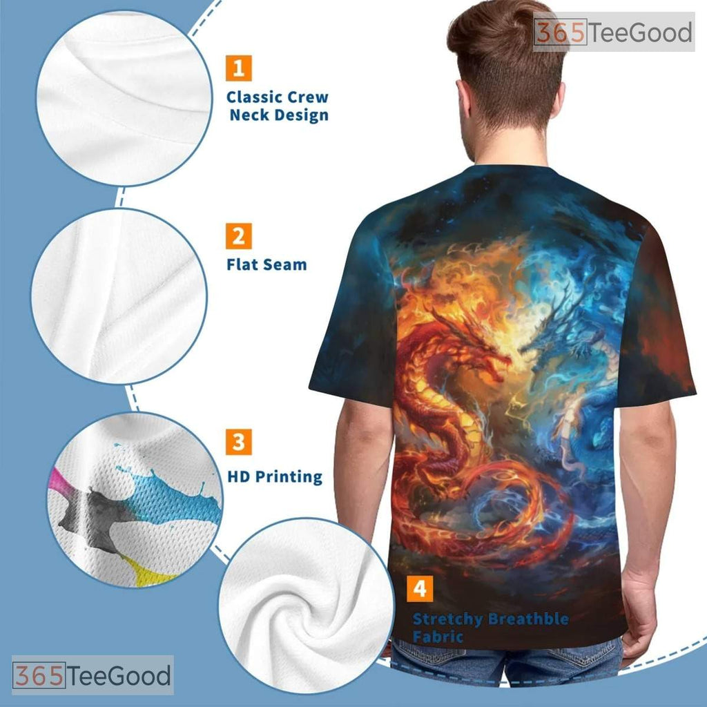 Mythical Twin Dragon Fantasy Graphic 3D Printed Casual Unisex Tee Shirt Apparel