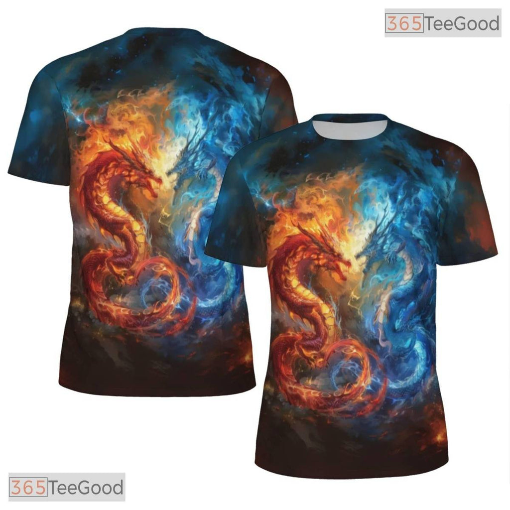 Mythical Twin Dragon Fantasy Graphic 3D Printed Casual Unisex Tee Shirt Apparel