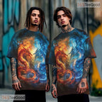 Mythical Twin Dragon Fantasy Graphic 3D Printed Casual Unisex Tee Shirt Apparel