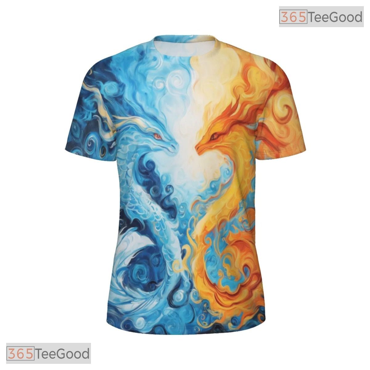Twin Eastern Dragon Fantasy Art 3D Pattern Printed Casual Unisex Tee Shirt Tops
