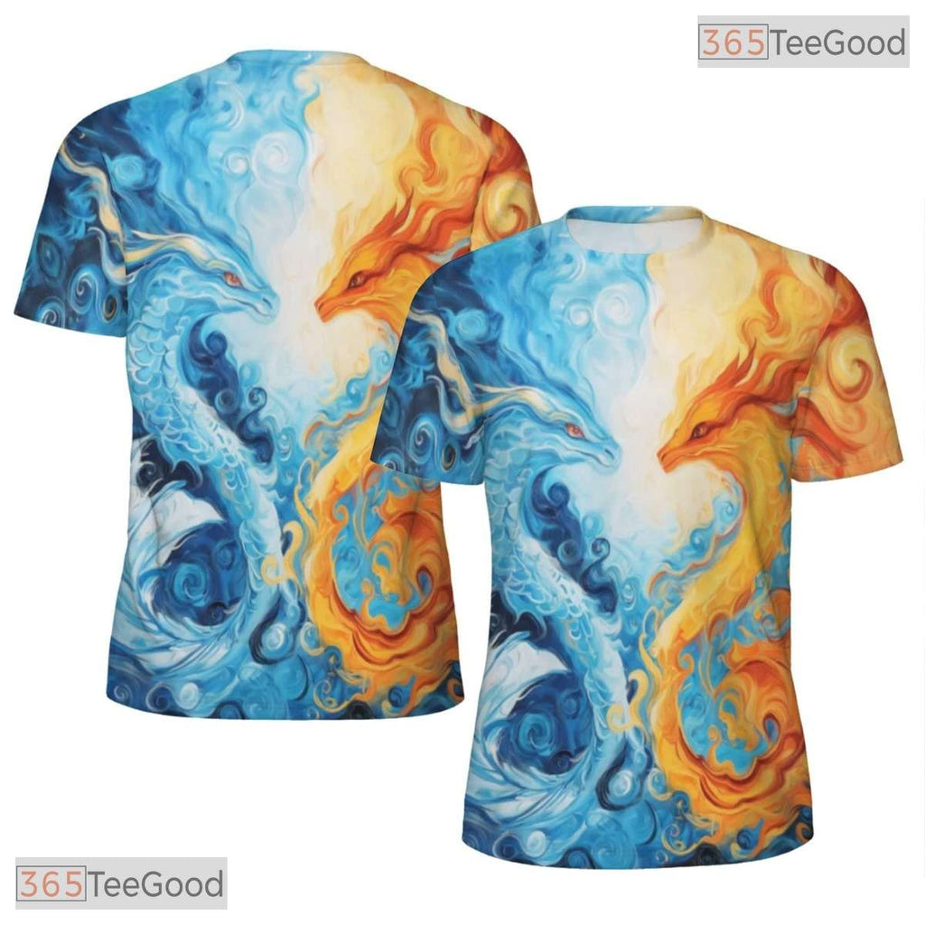 Twin Eastern Dragon Fantasy Art 3D Pattern Printed Casual Unisex Tee Shirt Tops