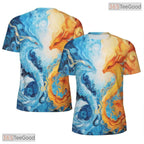 Twin Eastern Dragon Fantasy Art 3D Pattern Printed Casual Unisex Tee Shirt Tops