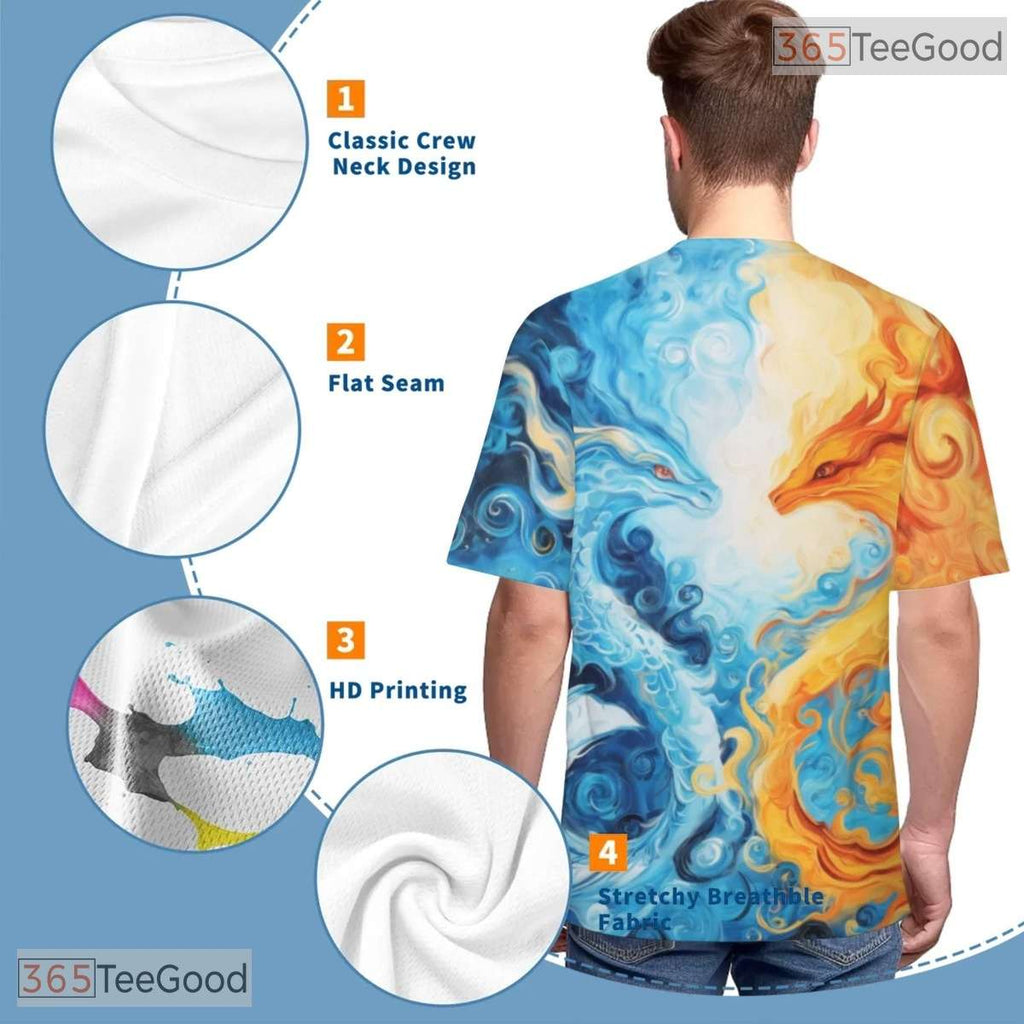 Twin Eastern Dragon Fantasy Art 3D Pattern Printed Casual Unisex Tee Shirt Tops
