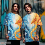 Twin Eastern Dragon Fantasy Art 3D Pattern Printed Casual Unisex Tee Shirt Tops