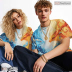 Twin Eastern Dragon Fantasy Art 3D Pattern Printed Casual Unisex Tee Shirt Tops