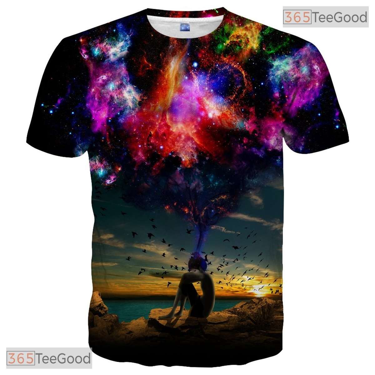Multicolor Cosmic Nebula Graphic Art 3D Printed Casual Unisex Tee Shirt Tops